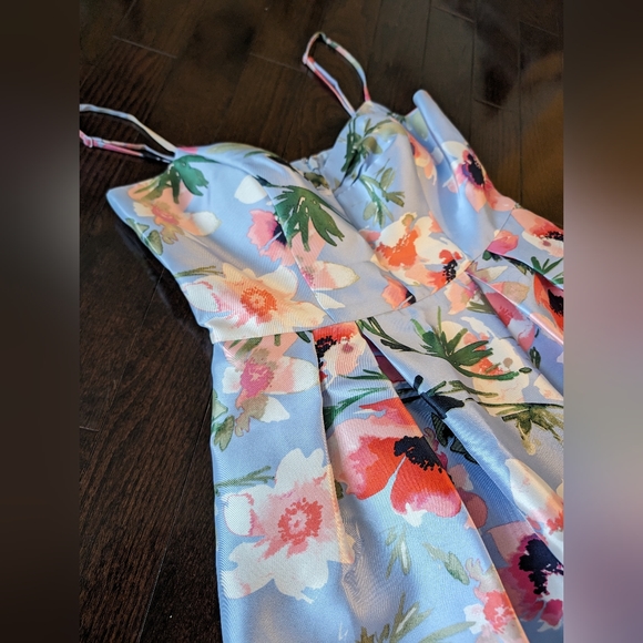 Eliza J Floral Blue Satin Cocktail Dress sz 12 - Picture 3 of 16